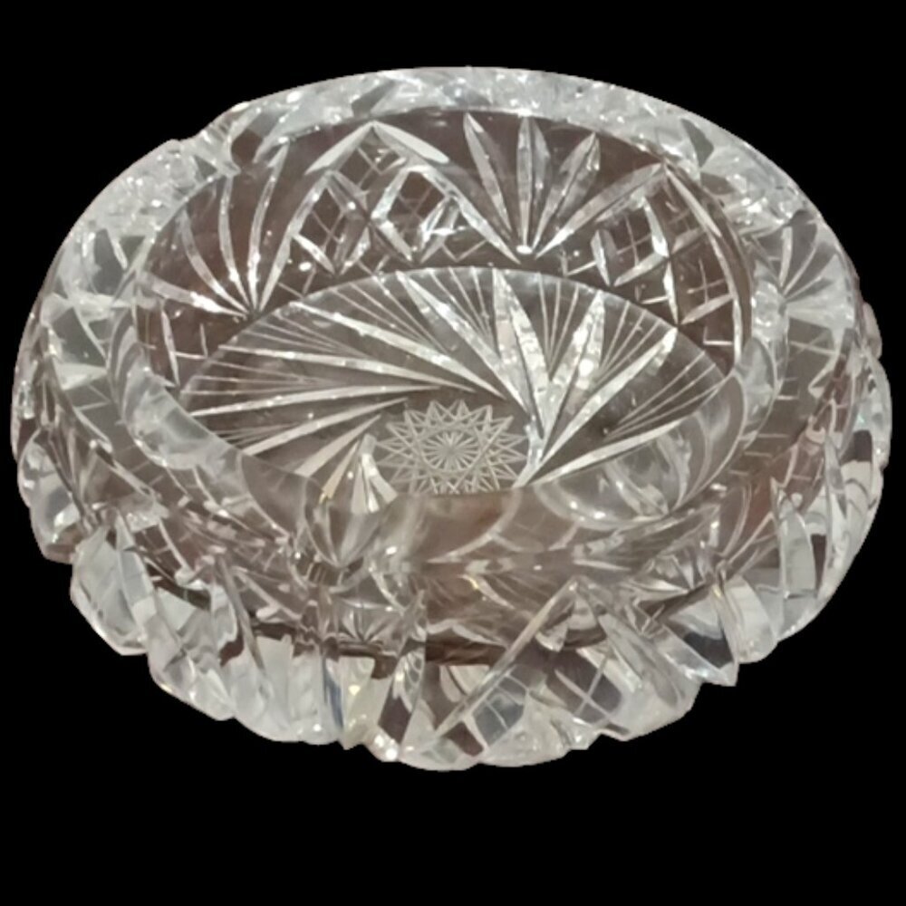 Vtge American Brilliant Cut Heavy Crystal Ashtray Buzz Hobstar Pattern 7" Diam